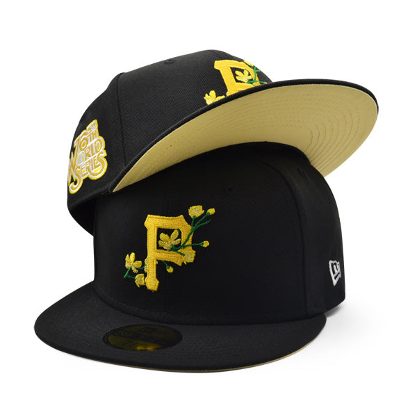Black Pittsburgh Pirates Soft Yellow Bottom 76th World Series Side Patch Bloom New Era 59FIFTY Fitted 7 7/8