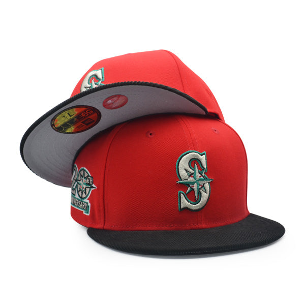 Toasted Peanut Seattle Mariners Black Visor Red Bottom 20th Anniversary Side Patch New Era 59FIFTY Fitted 67/8