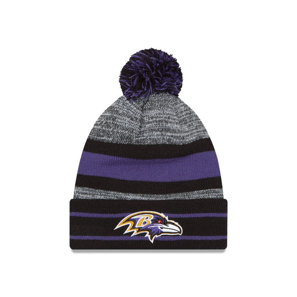 Baltimore Ravens New Era Pom Cuffed Knit Hat - Gray/Black/Purple