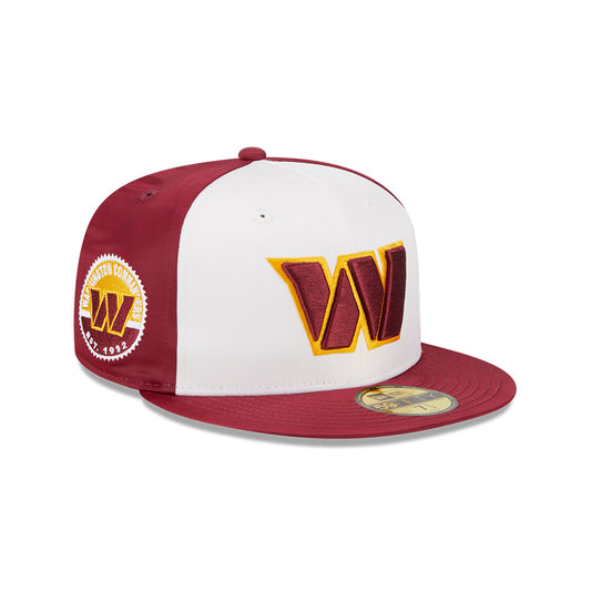 Washington Commanders SATIN Exclusive NFL New Era 59Fifty Fitted Hat - White/Burgundy