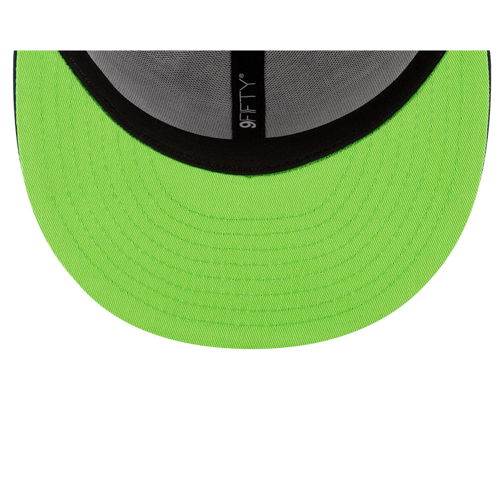 Seattle Seahawks New Era HELMET 9Fifty Snapback Hat - Navy/Lime