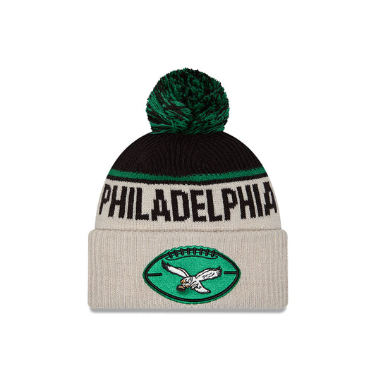 Philadelphia Eagles HISTORIC THROWBACK New Era Cuffed Pom Knit Hat - Black/Kelly Green