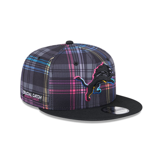 Detroit Lions New Era 2024 NFL Crucial Catch Plaid 9Fifty Snapback Hat - Black/Pink