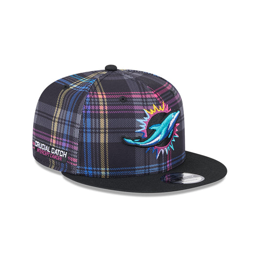 Miami Dolphins New Era 2024 NFL Crucial Catch Plaid 9Fifty Snapback Hat - Black/Pink