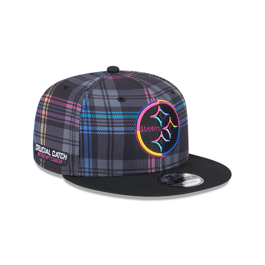 Pittsburgh Steelers New Era 2024 NFL Crucial Catch Plaid 9Fifty Snapback Hat - Black/Pink