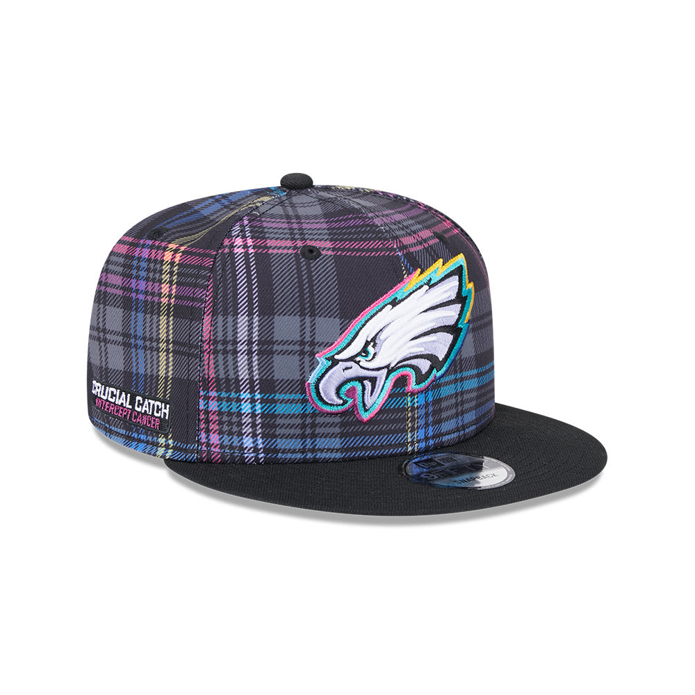 Philadelphia Eagles New Era 2024 NFL Crucial Catch Plaid 9Fifty Snapback Hat - Black/Pink