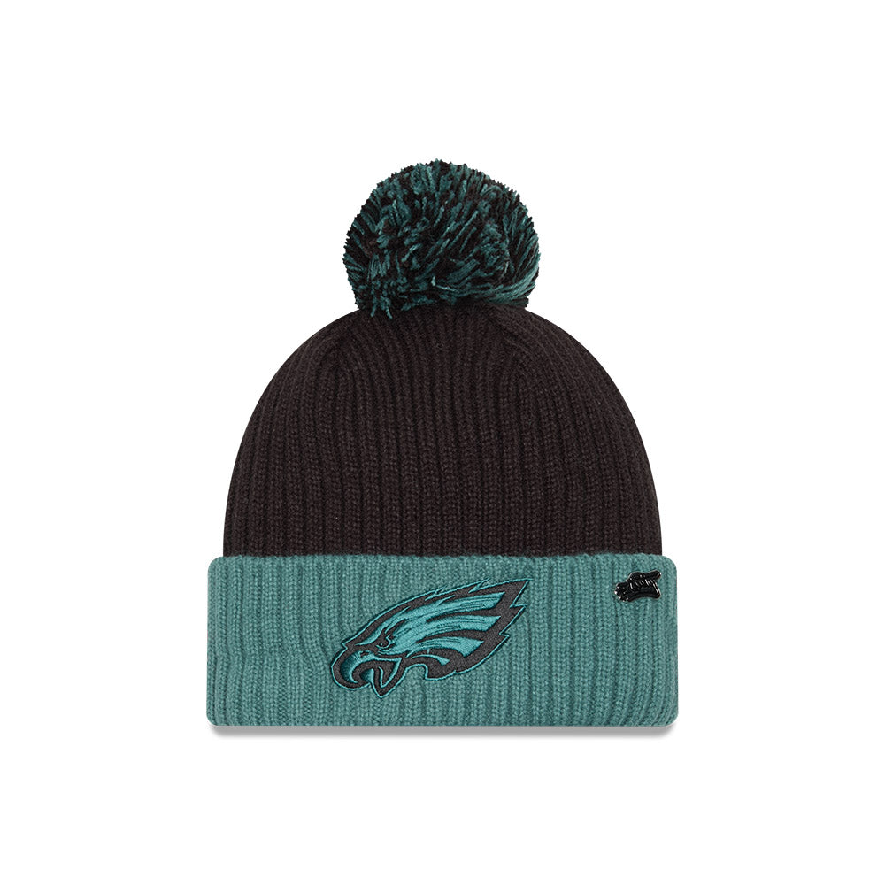 Philadelphia Eagles INSPIRE CHANGE New Era Cuffed Pom Knit Hat - Black/Green