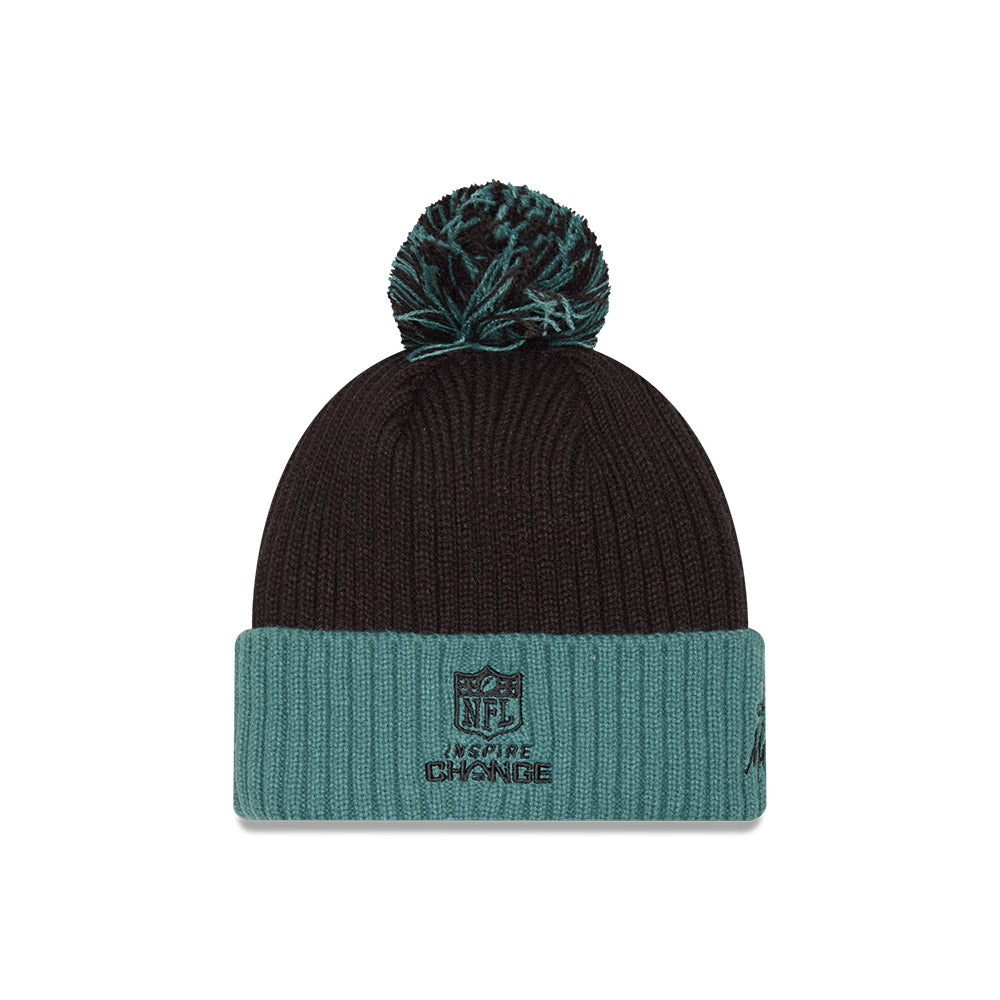 Philadelphia Eagles INSPIRE CHANGE New Era Cuffed Pom Knit Hat - Black/Green