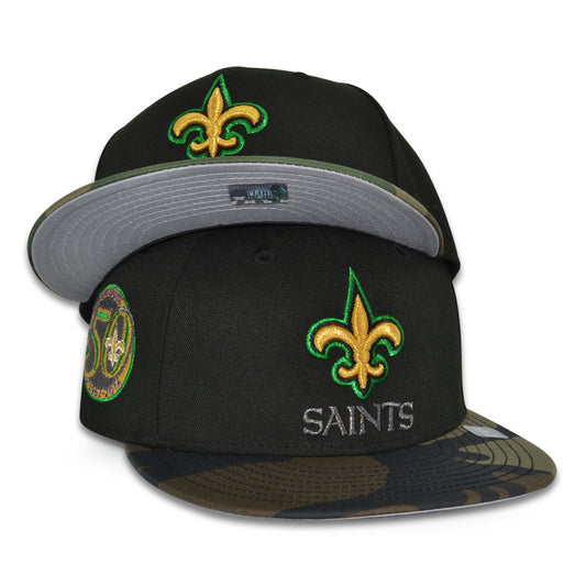 New Orleans Saints "FAT TUESDAY" Exclusive New Era 59Fifty Fitted Hat - Black/Woodland Camo