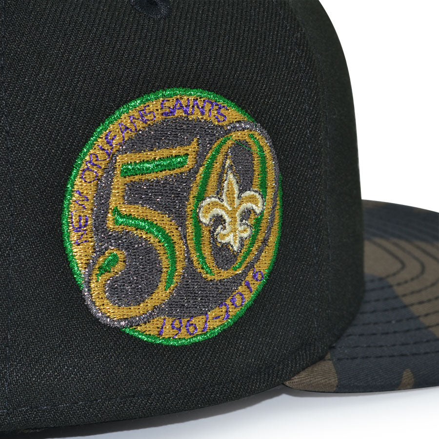 New Orleans Saints "FAT TUESDAY" Exclusive New Era 59Fifty Fitted Hat - Black/Woodland Camo