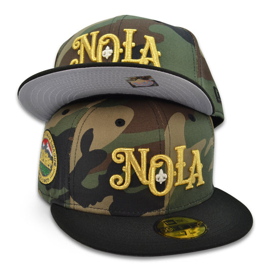 New Orleans Baby Cakes "GUERRILLA WARFARE" Exclusive New Era 59Fifty Fitted Hat - Woodland Camo/Black