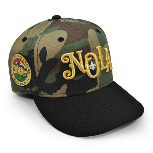 New Orleans Baby Cakes "GUERRILLA WARFARE" Exclusive New Era 59Fifty Fitted Hat - Woodland Camo/Black