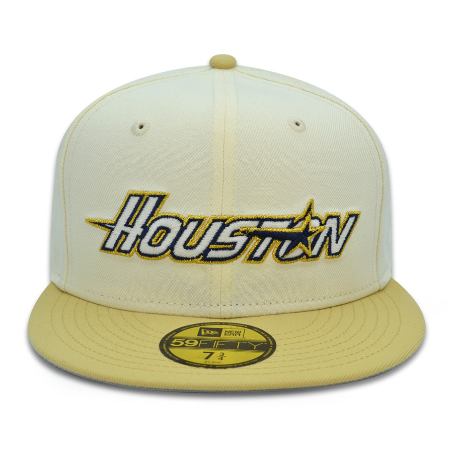 Houston Astros Side Batty Exclusive New Era 59Fifty Fitted Hat - Chrome/Vegas Gold