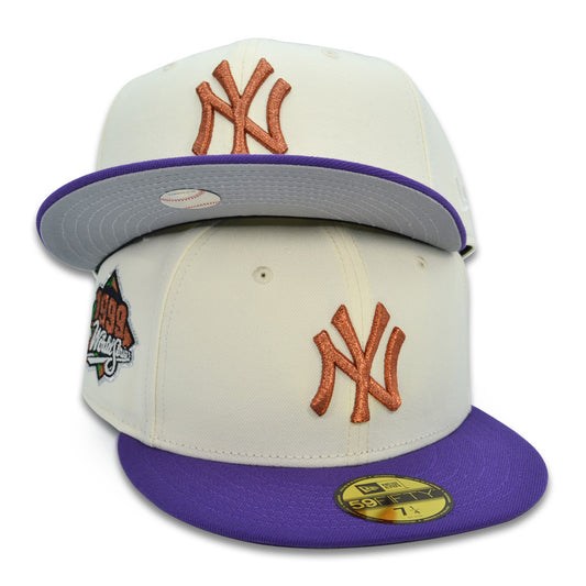 New York Yankees 1999 WORLD SERIES Exclusive New Era 59Fifty Fitted Hat - Chrome/Purple