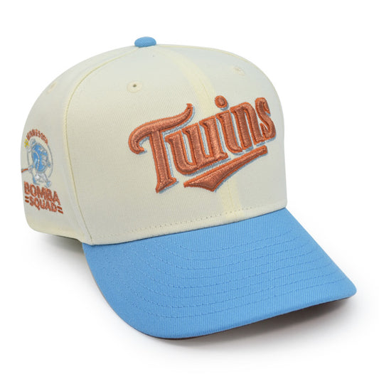 Minnesota Twins Script BOMBA SQUAD Exclusive New Era 59Fifty Fitted Hat - Chrome/Sky