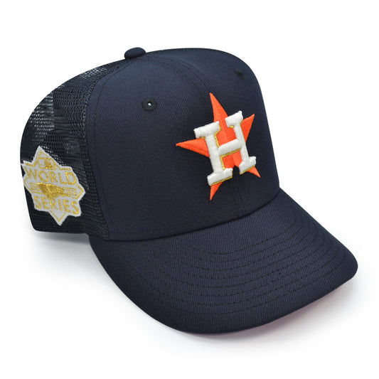 Houston Astros 2022 WORLD SERIES TRUCKER MESH Exclusive New Era 59Fifty Fitted Hat - Navy/Pink UV