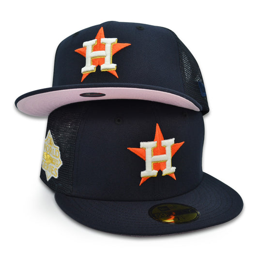 Houston Astros 2022 WORLD SERIES TRUCKER MESH Exclusive New Era 59Fifty Fitted Hat - Navy/Pink UV