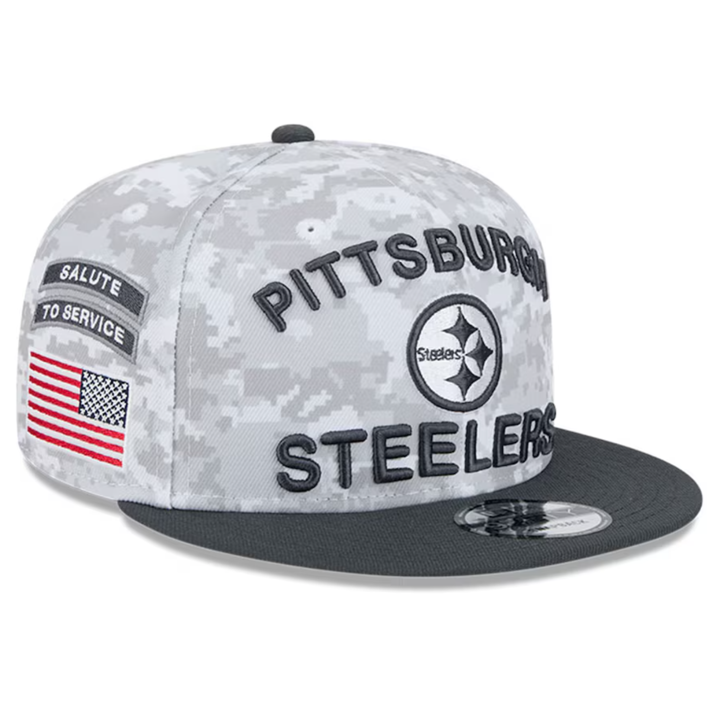 Pittsburgh Steelers New Era 2024 Salute To Service 9Fifty Snapback Hat - Chrome/Graphite