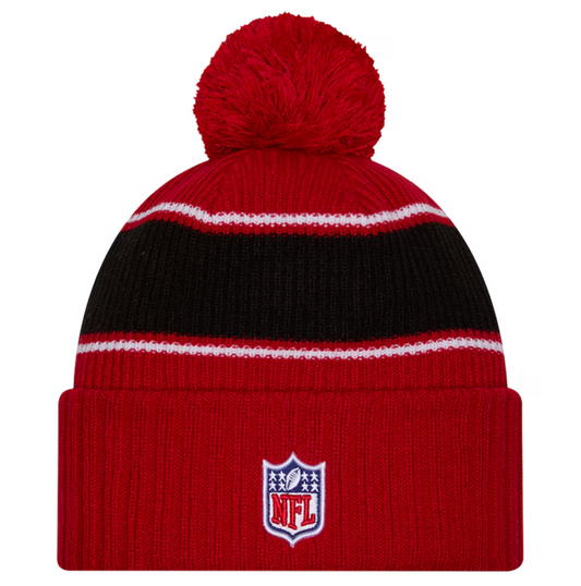 San Francisco 49ers New Era 2024 NFL Sideline Sport Cuffed Pom Knit Hat - Scarlet/Black