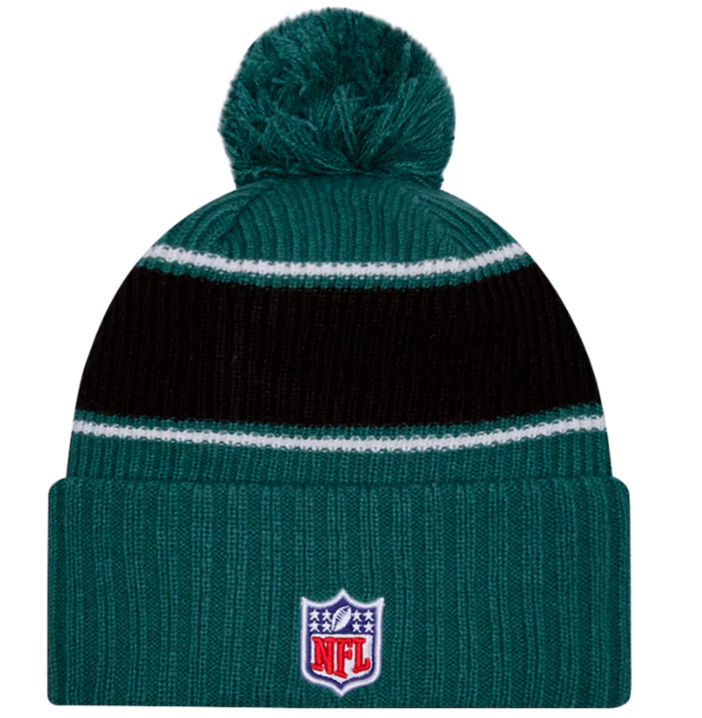 Philadelphia Eagles New Era 2024 NFL Sideline Sport Cuffed Pom Knit Hat - Green/Black