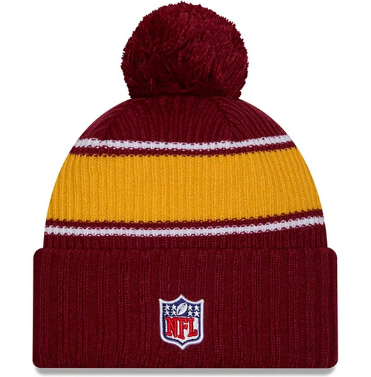 Washington Commanders New Era 2024 NFL Sideline Sport Cuffed Pom Knit Hat - Burgundy/Yellow