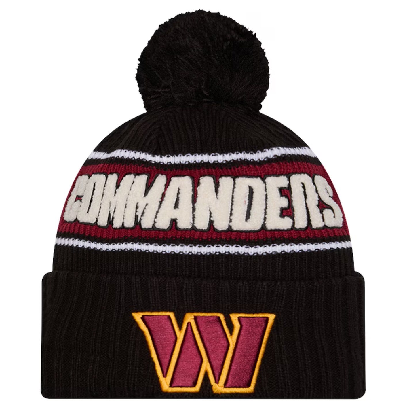 Washington Commanders New Era 2024 NFL Sideline Sport Cuffed Pom Knit Hat - Black/Burgundy