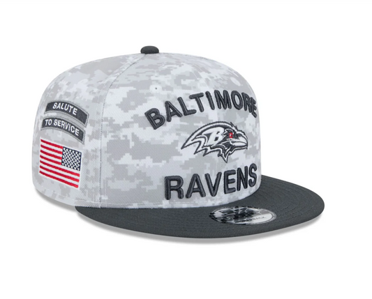 Baltimore Ravens New Era 2024 Salute To Service 9Fifty Snapback Hat - Chrome/Graphite