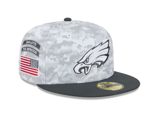 Philadelphia Eagles New Era 2024 Salute To Service 59FIFTY Fitted Hat - Chrome/Graphite