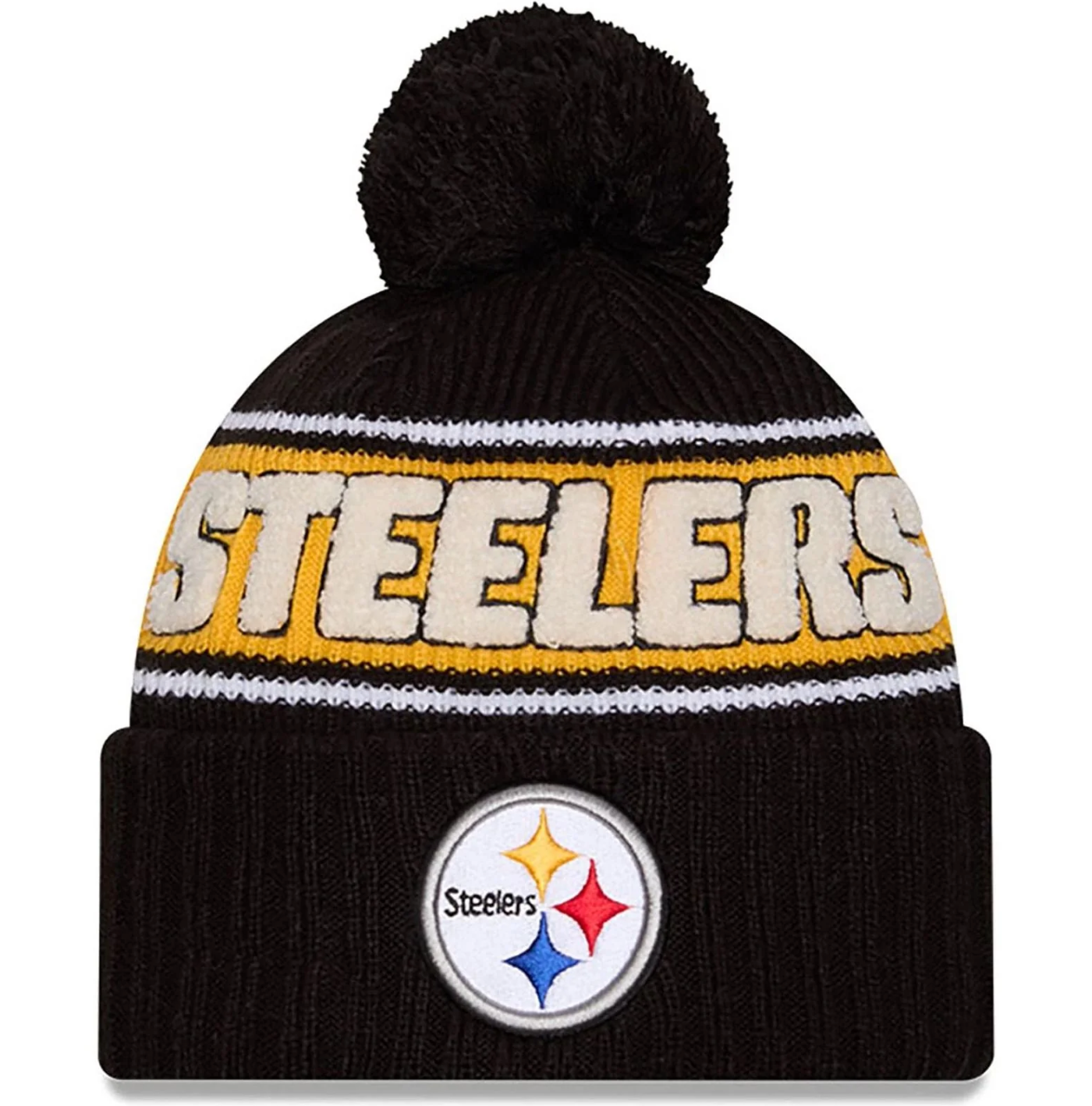 Pittsburgh Steelers New Era 2024 NFL Sideline Sport Cuffed Pom Knit Hat - Black/Yellow