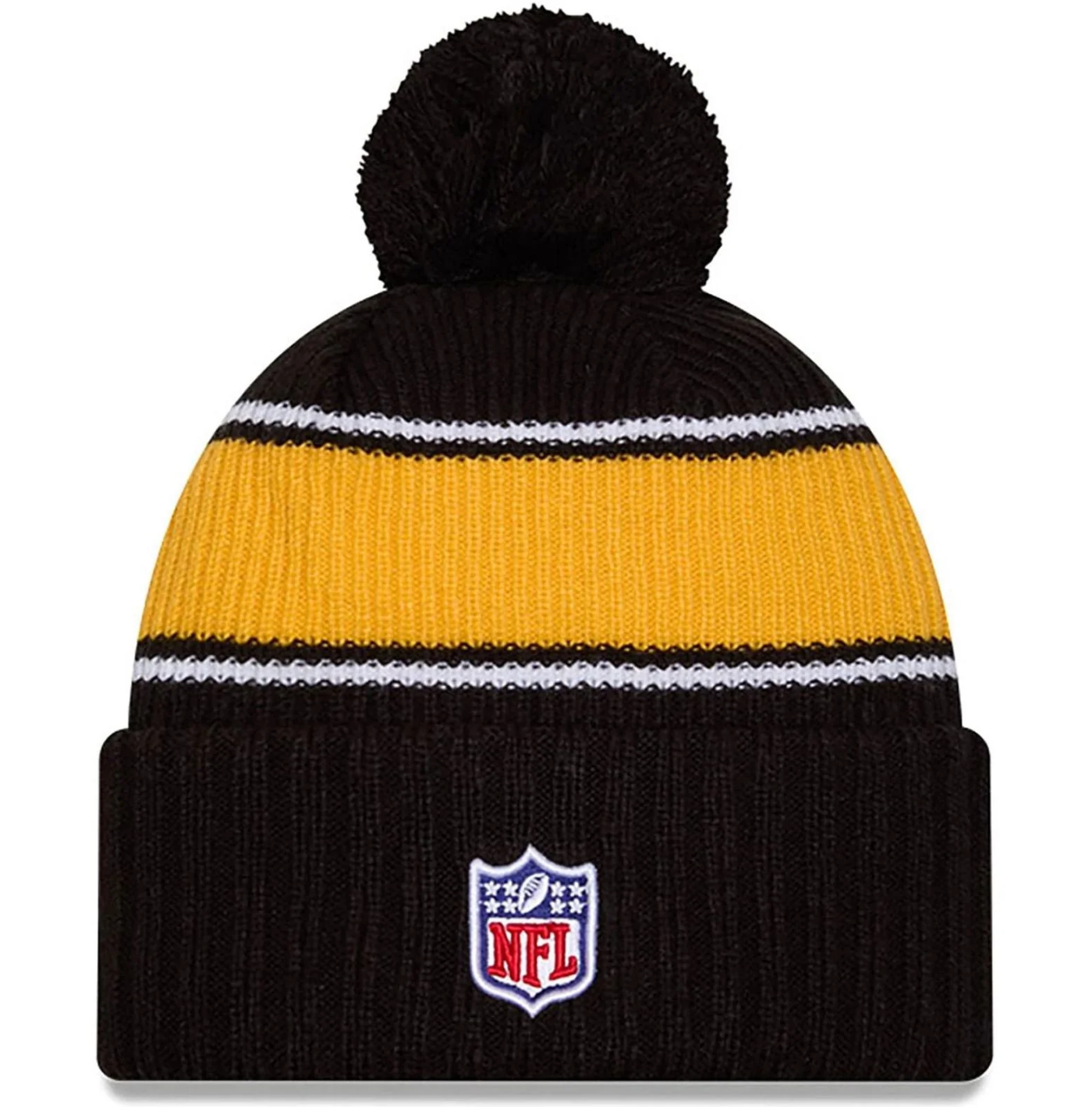 Pittsburgh Steelers New Era 2024 NFL Sideline Sport Cuffed Pom Knit Hat - Black/Yellow