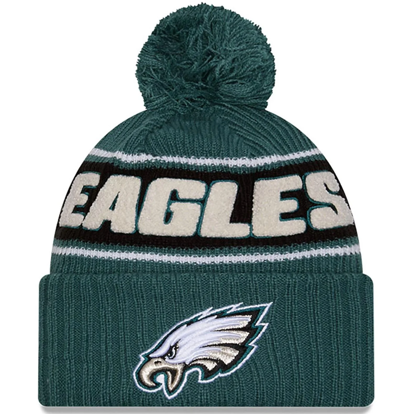 Philadelphia Eagles New Era 2024 NFL Sideline Sport Cuffed Pom Knit Hat - Green/Black