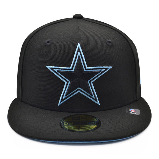 Dallas Cowboys SIDE STATED Exclusive New Era 59Fifty Fitted NFL Hat - Black/Sky Bottom