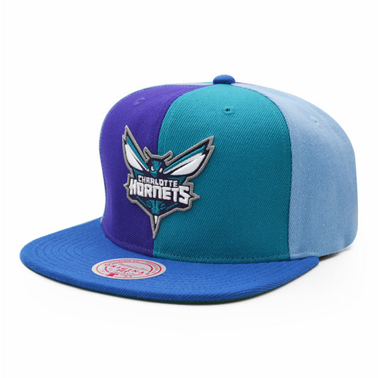 Charlotte Hornets Mitchell & Ness TEAM PINWHEEL Snapback NBA Hat - Purple/Teal/Sky