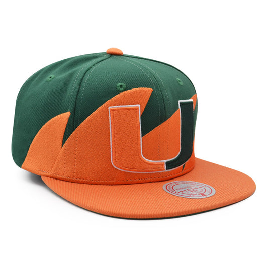 Miami Hurricanes NCAA Mitchell & Ness SHARKTOOTH Snapback Hat - Orange/Green