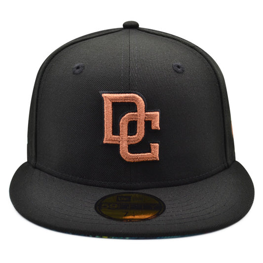 Washington Nationals DC CITY FLAG Exclusive New Era 59Fifty Fitted Hat - Black/Copper/Floral Bottom