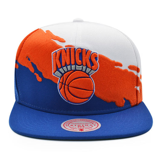 New York Knicks NBA Mitchell & Ness PAINTBRUSH Snapback Hat - Royal/Orange