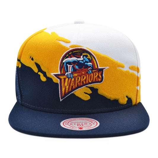 Golden State Warriors NBA Mitchell & Ness PAINTBRUSH Snapback Hat - Navy/Yellow