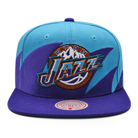 Utah Jazz NBA Mitchell & Ness SHARKTOOTH Snapback Hat - Purple/Vice Blue