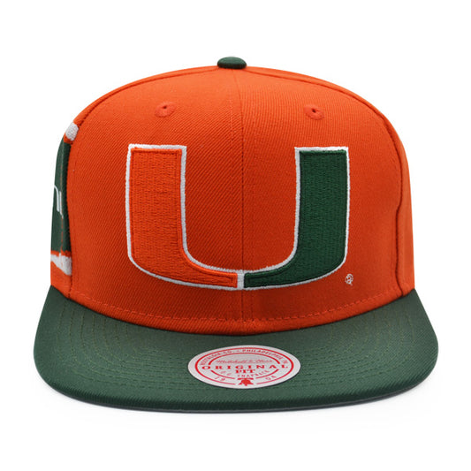 Miami Hurricanes NCAA Mitchell & Ness JUMBOTRON Snapback Hat - Orange/Green