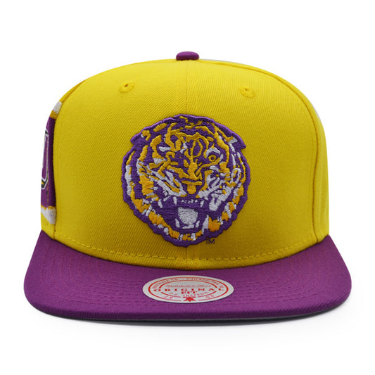 LSU Tigers NCAA Mitchell & Ness JUMBOTRON Snapback Hat - Yellow/Purple