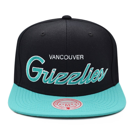 Vancouver Grizzlies Mitchell & Ness TEAM SCRIPT 2Tone Snapback Hat - Black/Teal