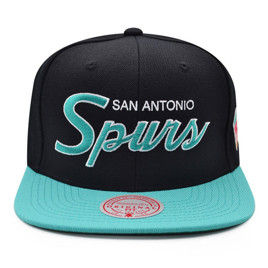 San Antonio Spurs Mitchell & Ness TEAM SCRIPT 2Tone Snapback Hat - Black/Teal