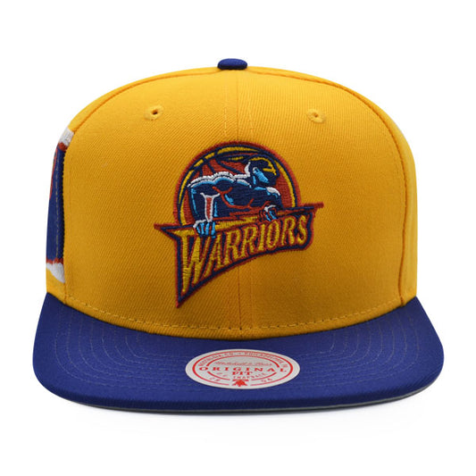 Golden State Warriors Mitchell & Ness JUMBOTRON Snapback Hat - Gold/Navy