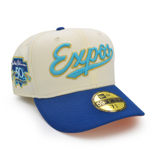 Montreal Expos JACKIE ROBINSON 50TH Exclusive New Era 59Fifty Fitted Hat – Chrome/Song Bird Blue