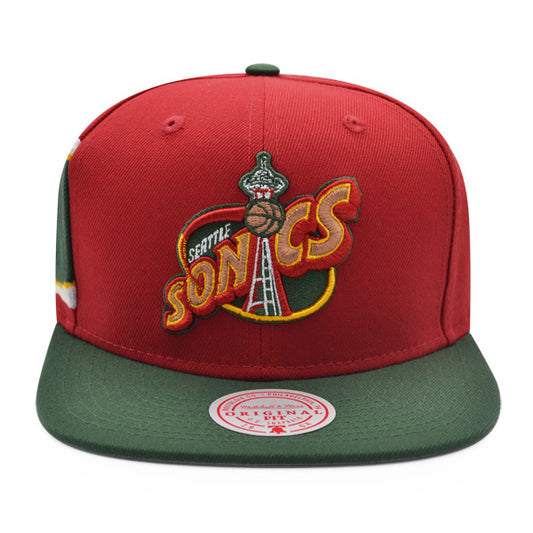 Seattle Supersonics Mitchell & Ness JUMBOTRON Snapback Hat - Maroon/Green