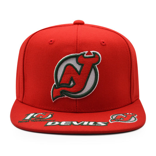 New Jersey Devils Mitchell & Ness NHL HAT TRICK Snapback Adjustable Hat - Red/Green