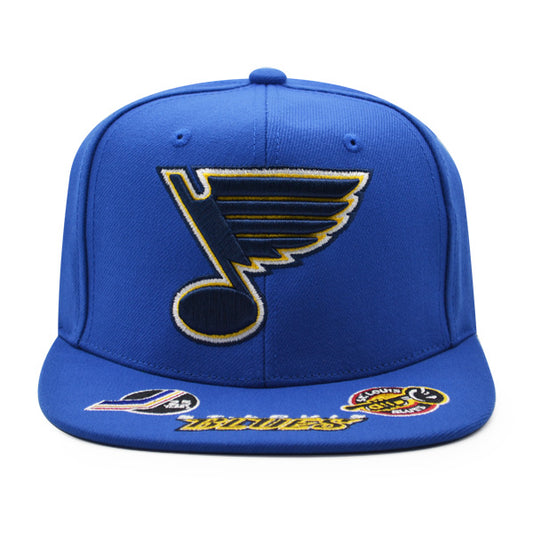 St.Louis Blue Mitchell & Ness NHL HAT TRICK Snapback Adjustable Hat - Royal/Yellow