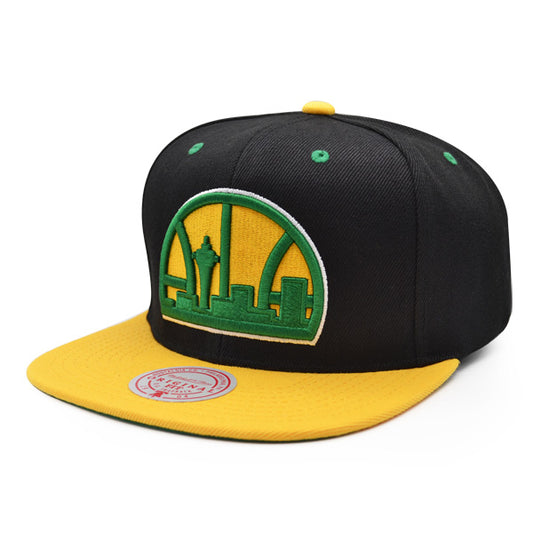 Seattle Supersonics Mitchell & Ness HWC RELOAD Snapback Hat - Black/Yellow/Green