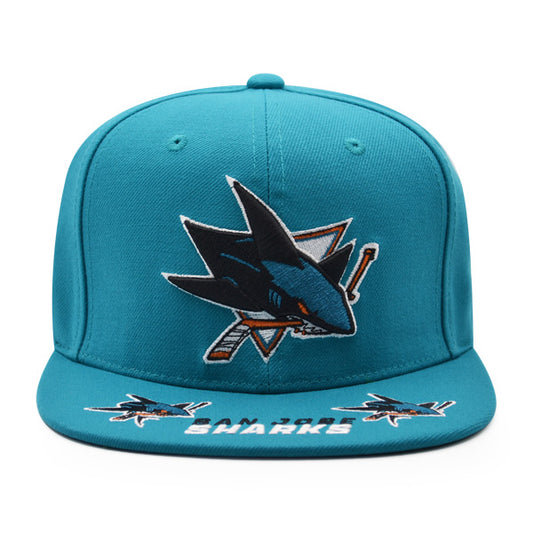 San Jose Sharks Mitchell & Ness NHL HAT TRICK Snapback Adjustable Hat - Teal/Black