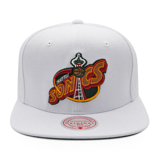 Seattle Supersonics Mitchell & Ness CLASSIC SOLID Snapback Hat - White/Copper